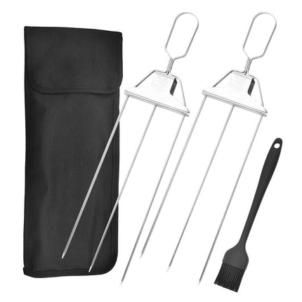 3-Prong Stainless Steel BBQ Skewers with Ergonomic Handle | Durable Grilling Tool for Even Cooking and Easy Food Removal