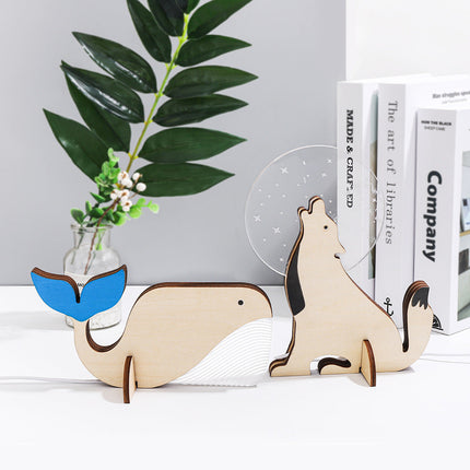 Animals LED Night Light with Wood & Acrylic Design | USB-Powered Soft Glow for Kids' Room Decor