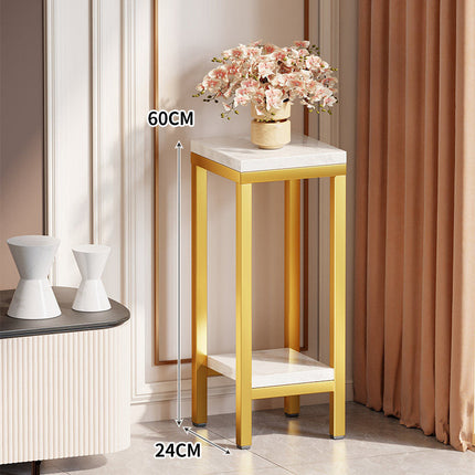Tall Narrow Side Table with Marble-Effect Top and Shelf – image 5