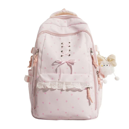 Cute Backpack for School, Womens Backpack with Lace Up Detail and Charm, Book Bag for Students, School Bag