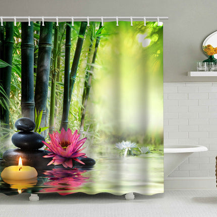 Shower Curtain with Hooks, Water Resistant Nature Bathtub Curtain – image 9
