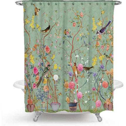 Shower Curtain with Birds and Flowers, Water Resistant Floral Bathtub Curtain – image 5