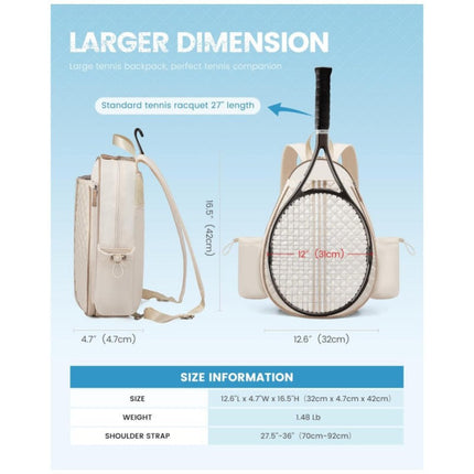Quilted Tennis Backpack, Tennis Bag with Racket Compartment – image 8