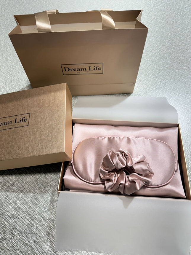 Silk Pillowcase Set with Sleep Mask and Scrunchie, 19 Momme Mulberry Silk Pillowcase for Hair, Gift for Women_03