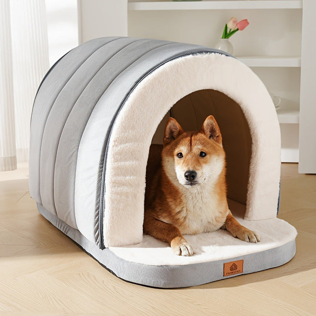 Covered Dog Bed, Plush Pet Bed for Small and Medium Dogs, Indoor Dog House with Removable Washable Cover