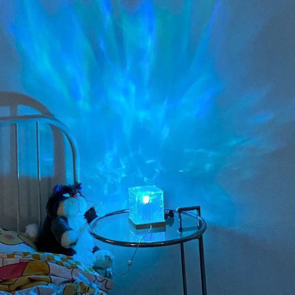 16-Color LED Water Ripple Night Light with Remote Control | USB Rechargeable Lamp for Calming Ambiance