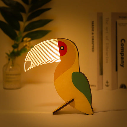 Animals LED Night Light with Wood & Acrylic Design | USB-Powered Soft Glow for Kids' Room Decor