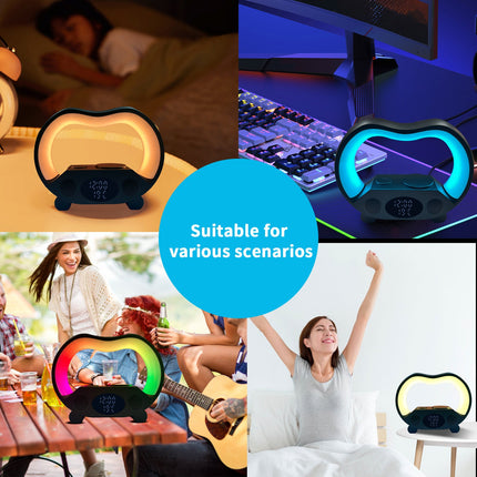 6-in-1 Wireless Charging Smart Lamp with Bluetooth Speaker & Multicolored Lighting | All-in-One Design for Home Convenience