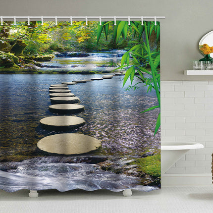 Shower Curtain with Hooks, Bamboo Zen Fabric Shower Curtain for Bathroom Decor – image 12