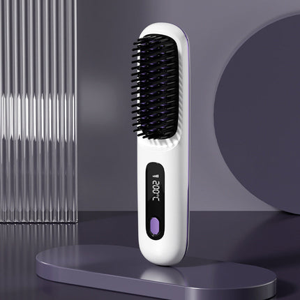 Wireless 2-in-1 Hair Straightener & Curler Brush with USB Charging | Effortless Styling for On-the-Go Use
