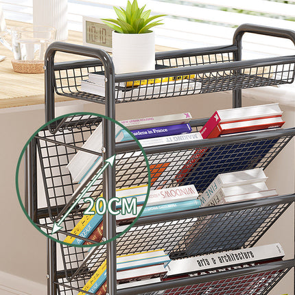 Storage Rack with Wheels, 4 Tier Metal Book Rack