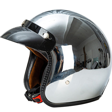 Vintage Biker Helmet with Visor, Retro Chrome Motorcycle Helmet
