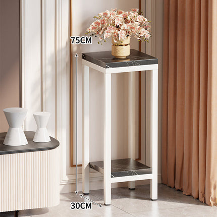 Tall Narrow Side Table with Marble-Effect Top and Shelf – image 11