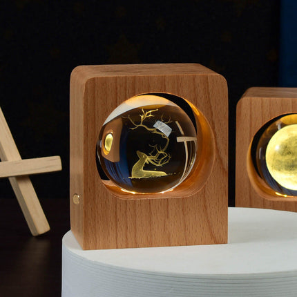 High-Transparency Beech Crystal Ball Night Light with Stepless Dimming | Elegant USB-Powered Decor for Cozy Bedrooms
