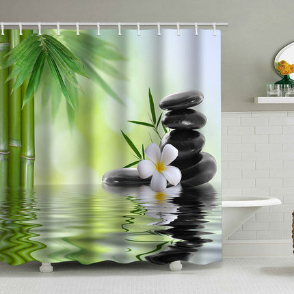 Shower Curtain with Hooks, Bamboo Zen Fabric Shower Curtain for Bathroom Decor – image 8