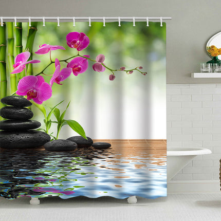 Shower Curtain with Hooks, Water Resistant Nature Bathtub Curtain
