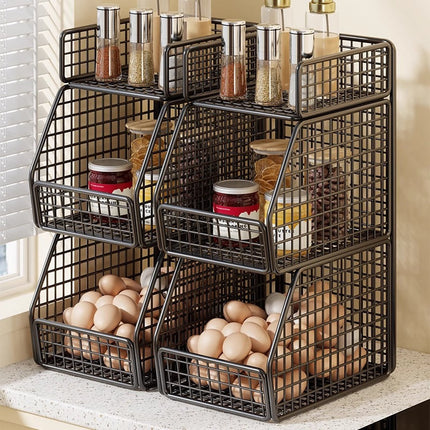 Pantry Organizer, Stackable Wire Baskets with Top Shelf – image 4