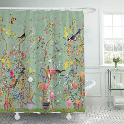 Shower Curtain with Birds and Flowers, Fabric Shower Curtain for Bathroom Decor, Water Resistant Floral Bathtub Curtain