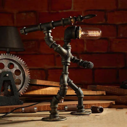 Industrial Steampunk Table Lamp with Exposed Bulb | Customizable Accent Light for Unique Home Décor