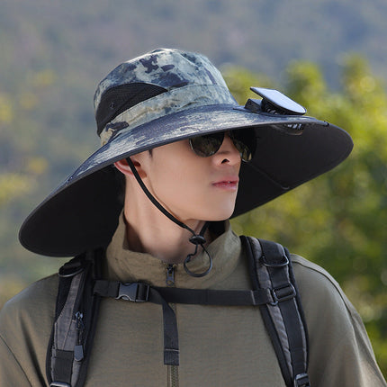 Wide Brim Sun Hat with Single or Dual Fan, Cooling Hat with Mesh and Adjustable Chin Strap – image 6