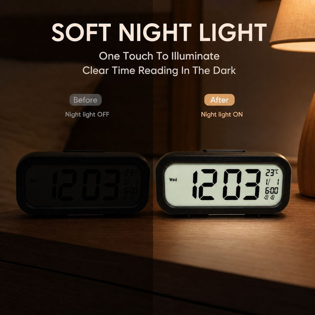Digital Alarm Clock with Temperature, LED Digital Clock with Date and Snooze