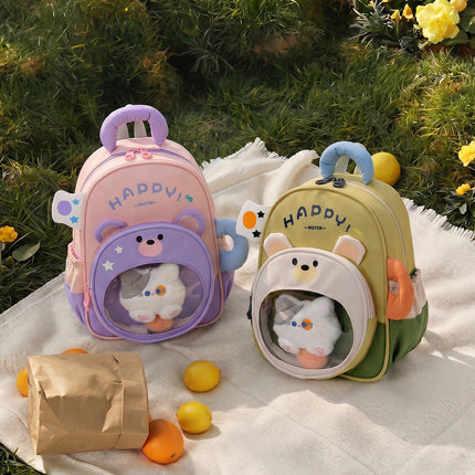 Kids Backpack with Plush Kitty, Cute Backpack with Bear Design, Water Resistant Backpack for Kids and Adults