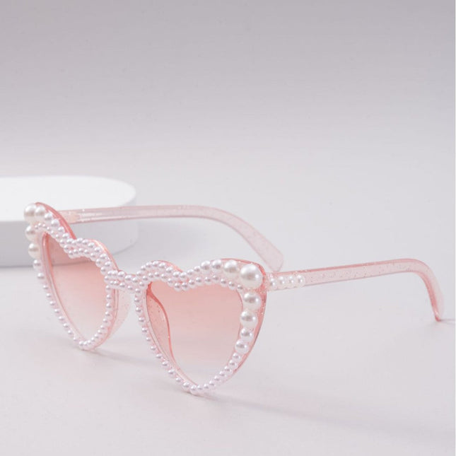 Heart Shaped Sunglasses for Women, Designer Sunglasses with Pearl Frame