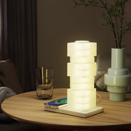 Twistable LED Pillar Lamp with Adjustable Lampshade & 15W Wireless Charger | Versatile Lighting for Home and Workspace