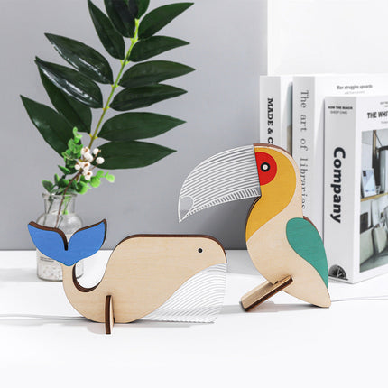 Animals LED Night Light with Wood & Acrylic Design | USB-Powered Soft Glow for Kids' Room Decor
