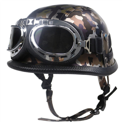 Leather Biker Helmet with Goggles, Vintage Motorcycle Helmet with Adjustable Chin Strap – image 7