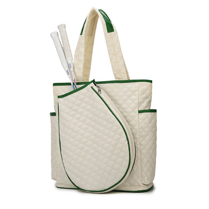 Tennis Bag with Racket Compartment, Tennis Racket Bag with Exterior Pockets, Quilted Athletic Bag for Sports and Trips