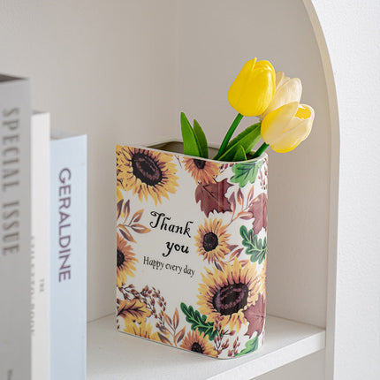 Ceramic Book Vase with Unique Decal Design | Elegant Flower Arrangement Holder in Multiple Sizes