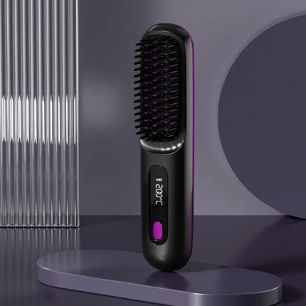 Wireless 2-in-1 Hair Straightener & Curler Brush with USB Charging | Effortless Styling for On-the-Go Use
