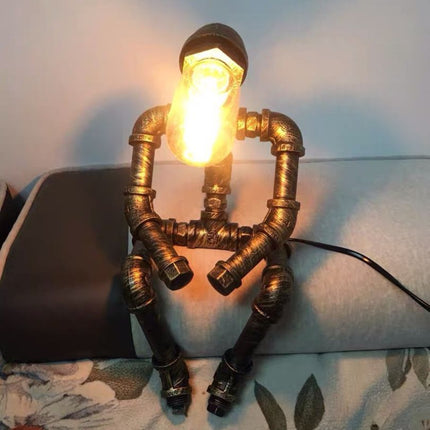 Industrial Steampunk Table Lamp with Exposed Bulb | Customizable Accent Light for Unique Home Décor