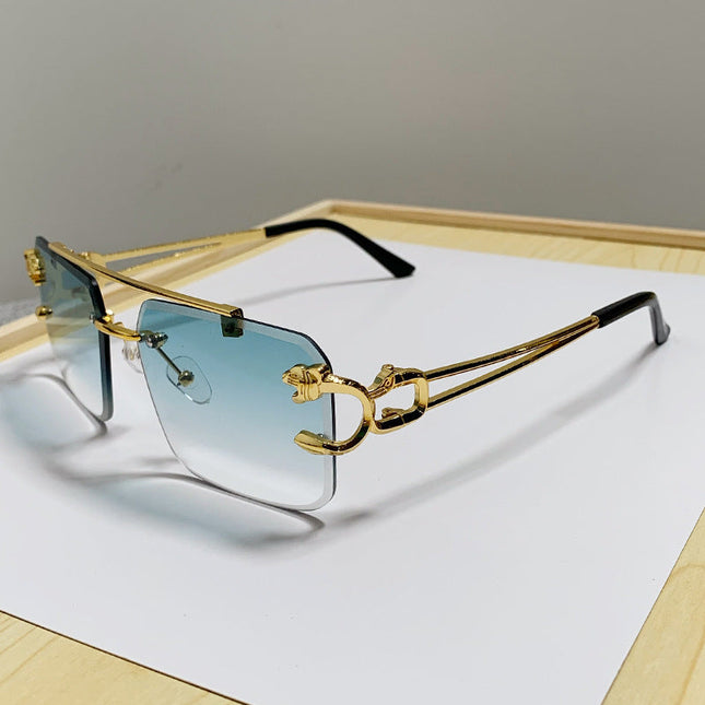 Fashion Sunglasses for Women, Rimless Sunglasses with Gold Accents