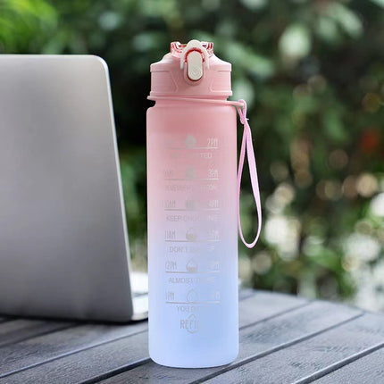 Motivational Water Bottle with Time Markers, BPA Free Reusable Water Bottle with Handle