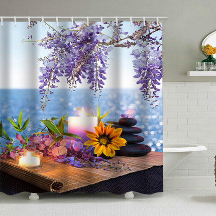 Shower Curtain with Hooks, Bamboo Zen Fabric Shower Curtain for Bathroom Decor – image 6