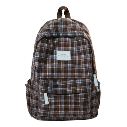 Durable Backpack for School, Cute Book Bag in Plaid Check Pattern