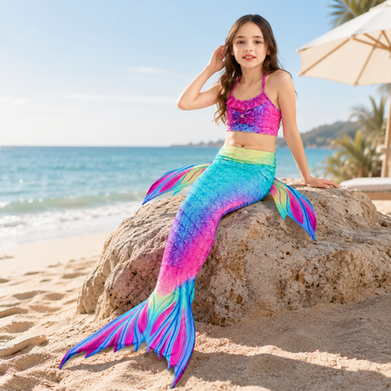Ocean Dreams | Girls Mermaid Swimsuit Set with Matching Swim Tail | Fun Costume for Beach and Dress-Up Play 1