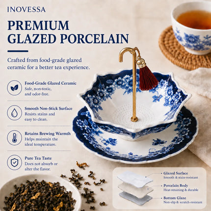 Tea Strainer for Teapot and Mug, Ceramic Loose Leaf Tea Infuser with 360 Rotating Filter – image 6
