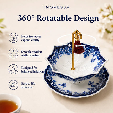 Tea Strainer for Teapot and Mug, Ceramic Loose Leaf Tea Infuser with 360 Rotating Filter – image 4