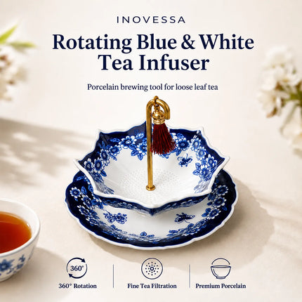 Tea Strainer for Teapot and Mug, Ceramic Loose Leaf Tea Infuser with 360 Rotating Filter