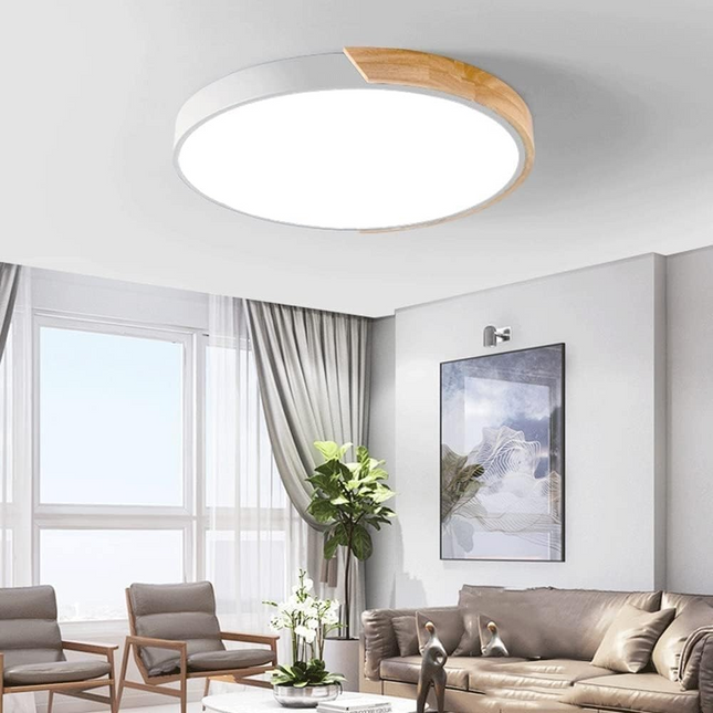 Organic Design Flush Mount Light with Wood Accent | Dimmable Ceiling Fixture for Modern Interiors 0