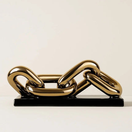 Ceramic Chain Sculpture with Metallic Finish, Abstract Sculpture for Coffee Table Decor and Mantel Decor, Housewarming Gift