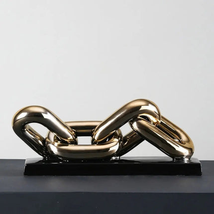 Ceramic Chain Sculpture with Metallic Finish, Abstract Sculpture for Coffee Table Decor and Mantel Decor