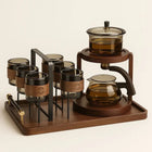 Glass Tea Set with Cups and Tray, Glass Teapot with Dual Level Stand, Smoky Gray Tea Service Set for Gifting