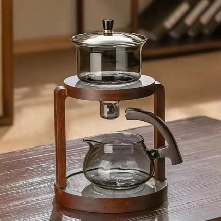Glass Tea Set with Cups and Tray, Glass Teapot with Dual Level Stand