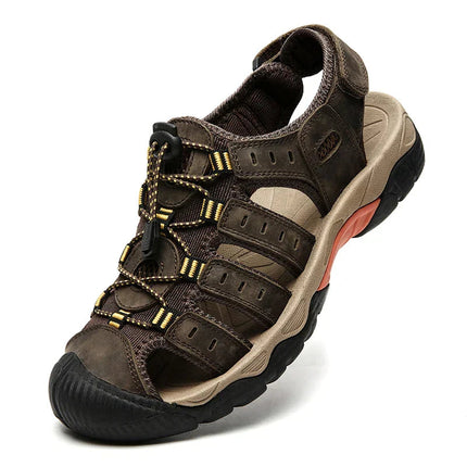 Outdoor Sandals | Genuine Leather Hiking Sandals with Elastic Strap | Comfortable Casual Footwear for Summer Adventures 0