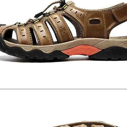 Outdoor Sandals | Genuine Leather Hiking Sandals with Elastic Strap | Comfortable Casual Footwear for Summer Adventures 2