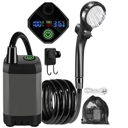 Outdoor Shower Pump | Portable Rechargeable Camping Shower with LED Display | Ideal for Hiking and Beach Trips 0